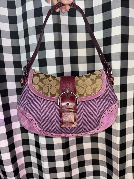 Coach Handbags - Coach SoHo Purple Herringbone Wool Tweed Flap Rare Y2K Shoulder Bag 2005